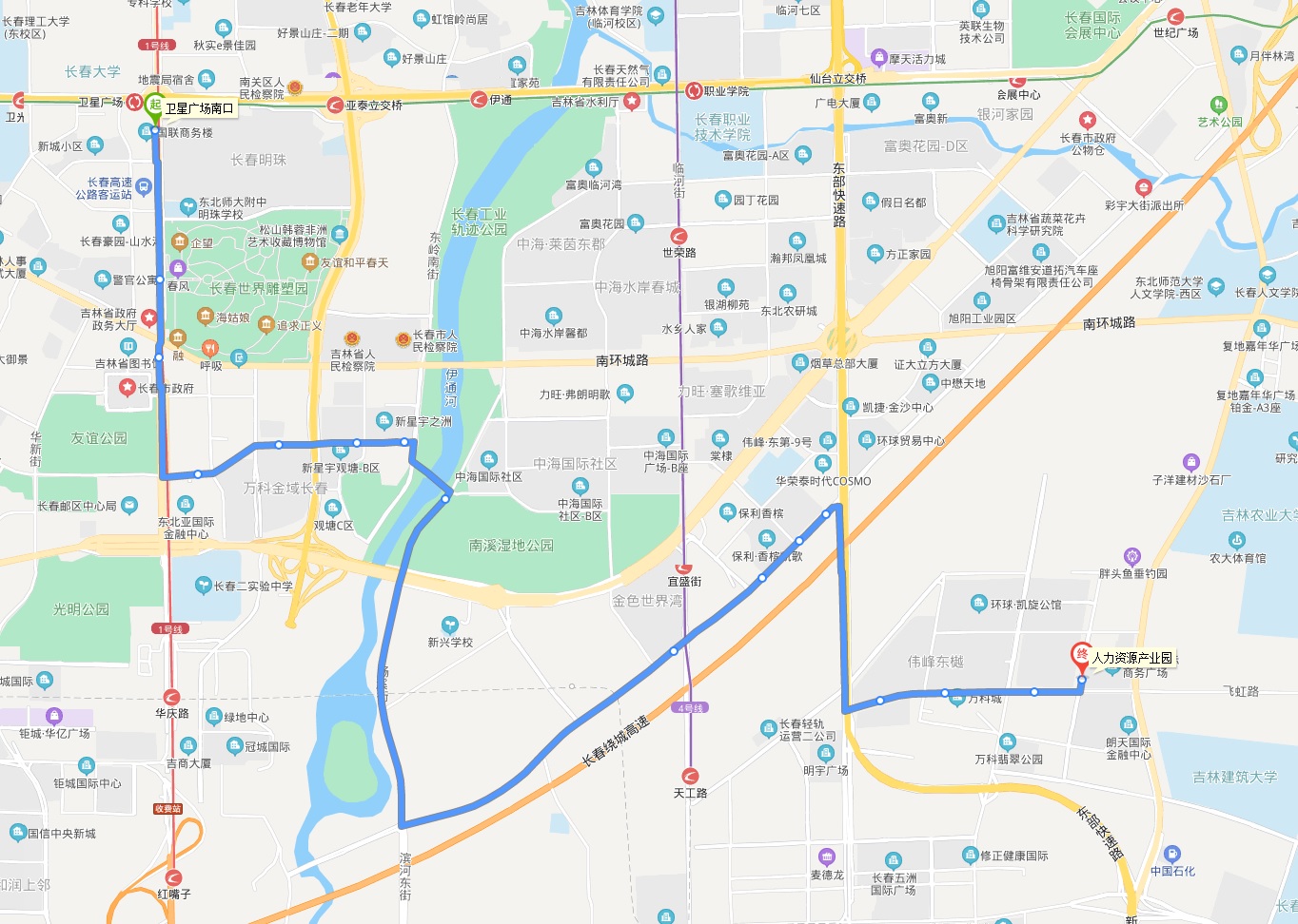 長春公交28路線路走向圖