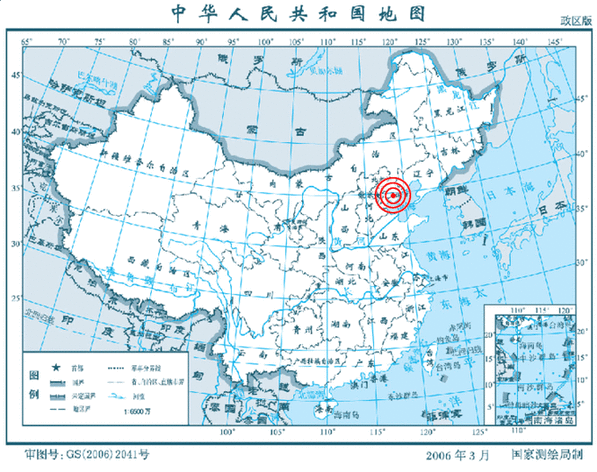 震中位於北緯39.7度、東經118.5度