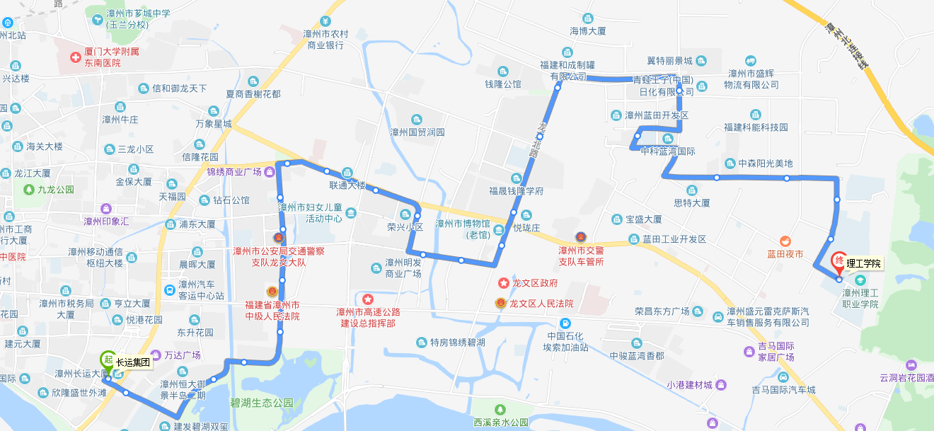 漳州公交B12路下行路線圖