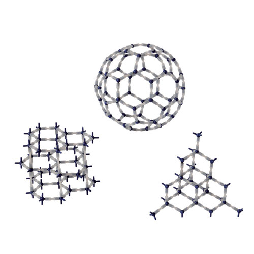 從左至右：石墨，C60，金剛石