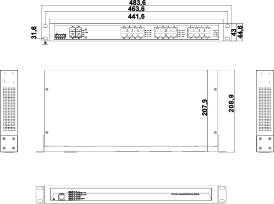 機架式工業乙太網交換機安裝機械圖