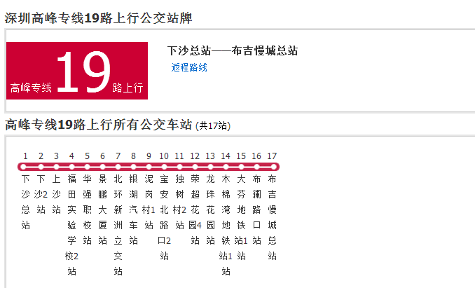 深圳公交高峰專線19路