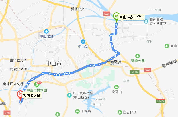 中山公交036路線路走向圖