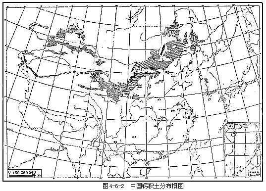 中國鈣積土分布概圖