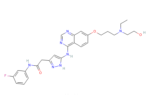 5-[[7-[3-[乙基（2-羥基乙基）氨基]丙氧基]-4-喹唑啉]氨基]-N-（3-氟苯基）-1H-吡唑-3-乙醯胺