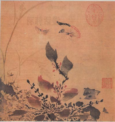 明孫龍草花蛺蝶圖