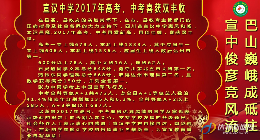 宣漢中學2017年中、高考成績