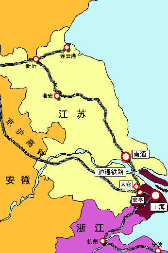 滬通鐵路原規划走向示意