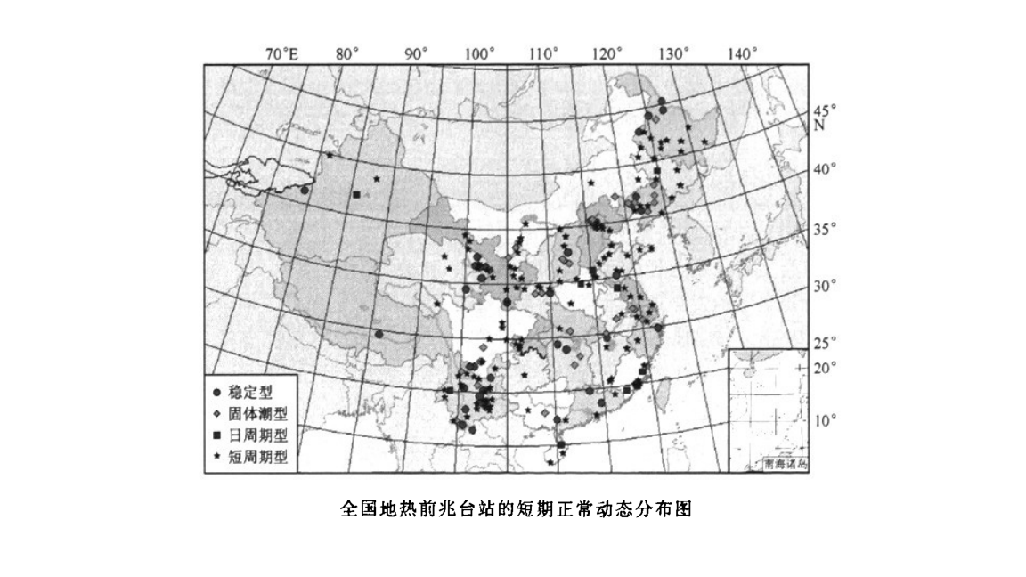 全國地熱前兆台站的短期正常動態分布圖