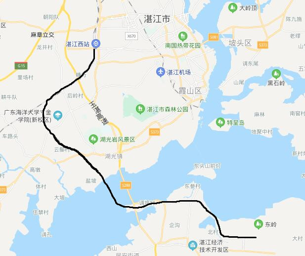 湛江東海島鐵路線路走向