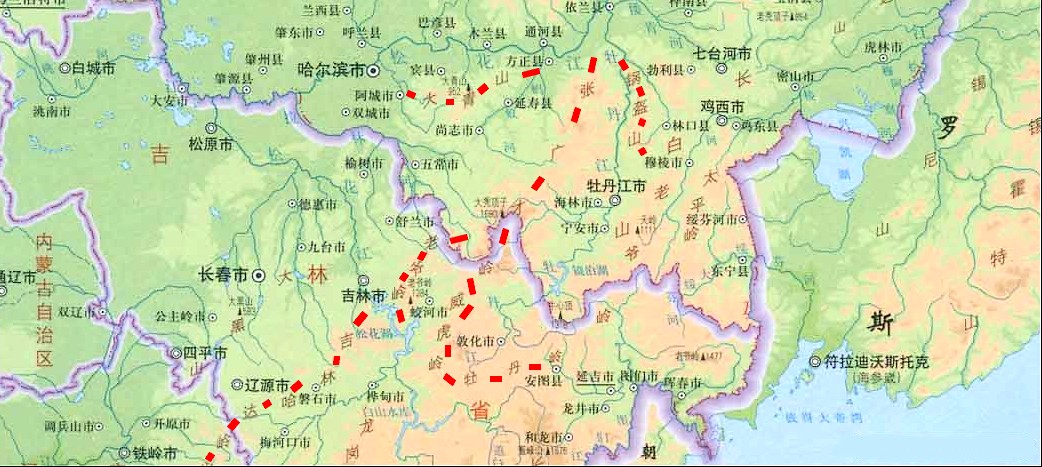 張廣才嶺位置及走向示意圖