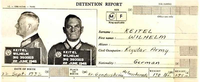 凱特爾被捕時的身份證
