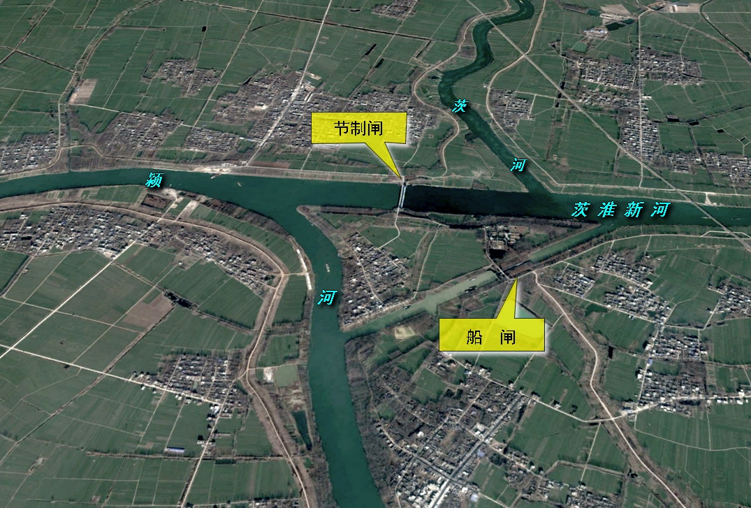 茨淮新河茨河鋪閘地理形勢及建築物分布