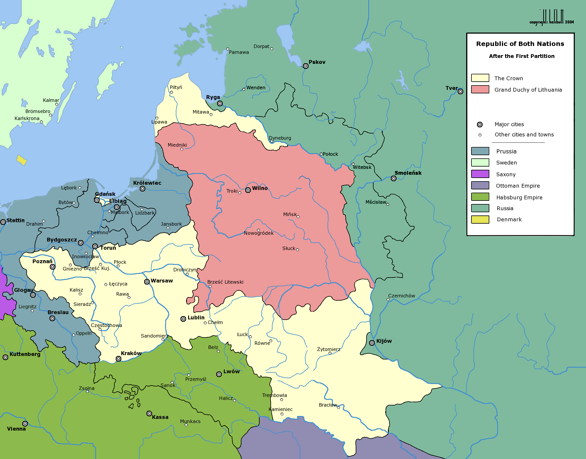1722年遭到瓜分後的波蘭立陶宛聯邦疆域