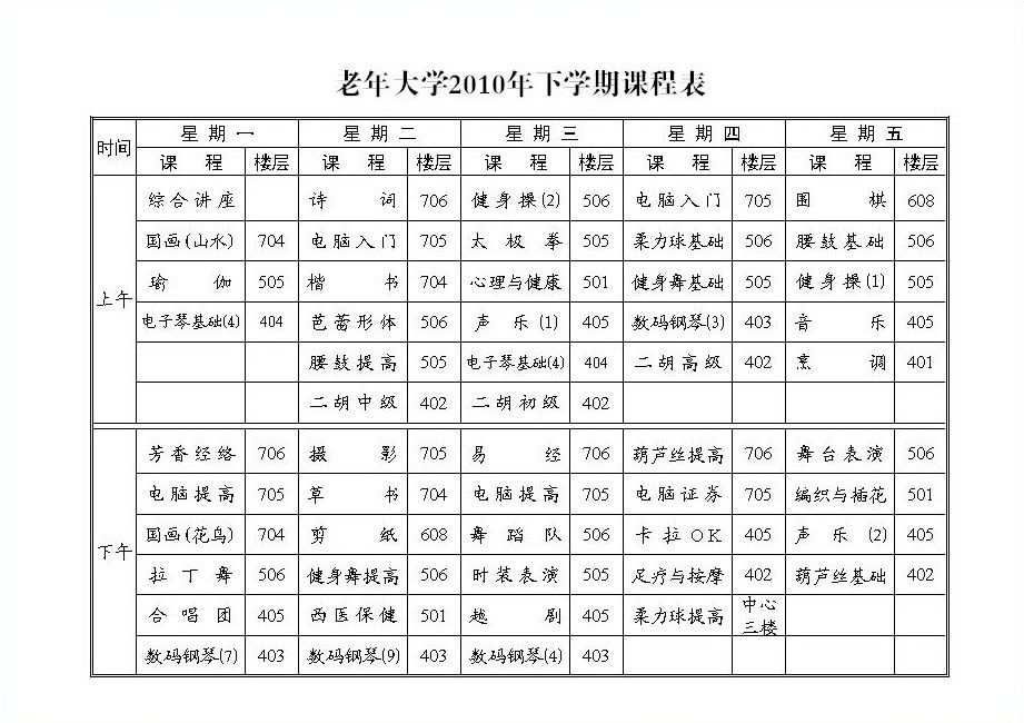 大學課程表