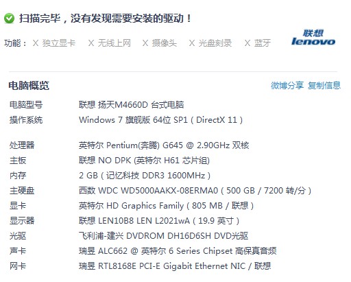 聯想揚天 M4660D(G645/2GB/500GB)
