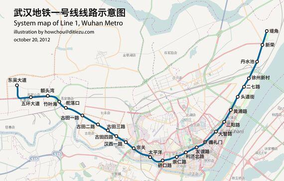 武漢捷運1號線大致走向