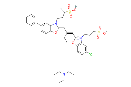 5-氯-2-[2-[[5-苯基-3-（3-磺酸丁基）-2(3H)-苯並惡唑亞基]甲基]-1-丁烯基]-3-（3-磺酸丙基）苯並惡唑內翁鹽與N