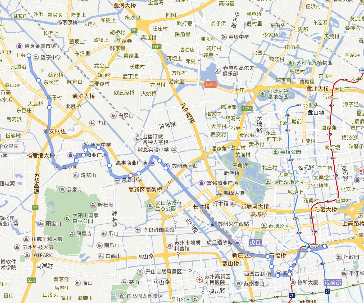 蘇州公交85路大站車線路示意圖