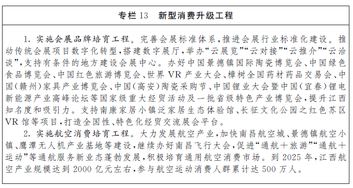 江西省“十四五”消費升級發展規劃