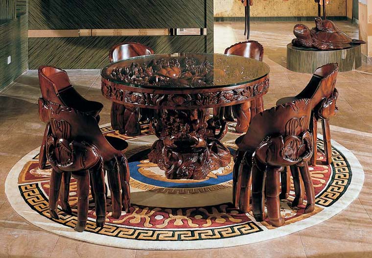 金藝尊木雕螃蟹餐桌椅