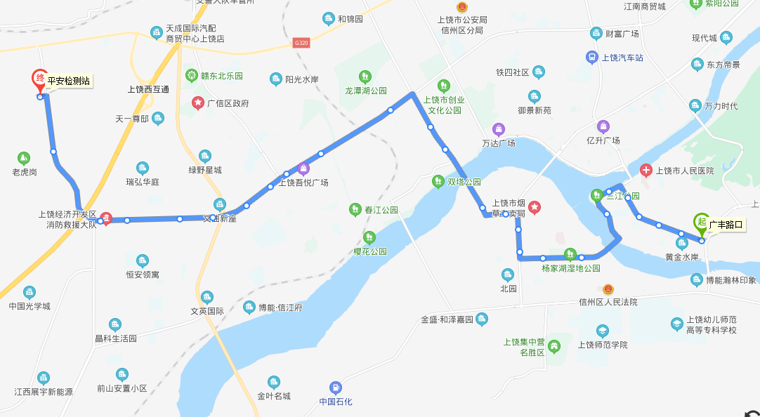 上饒公交5路上行路線圖