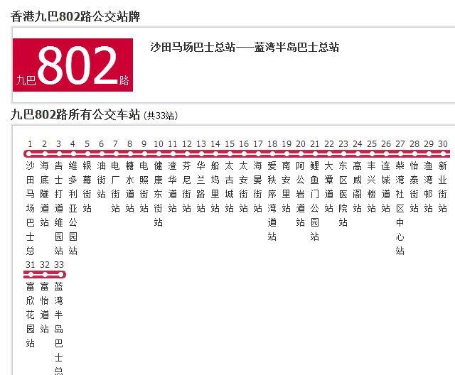 香港公交九巴802路