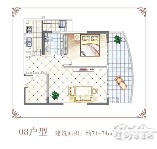 08戶型:建築面積約71-74平方圖