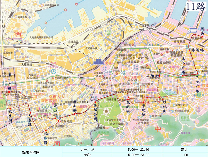 大連公交11路線路走向圖